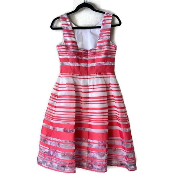 Kay Unger Striped Floral Fit & Flare Silk Dress Size 2 - Picture 3 of 6